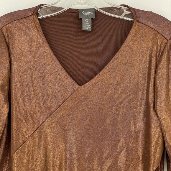 Chico's Brown Long Sleeve Tunic Blouse | V-Neck, Made in USA - Picture 6 of 6